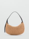 Mango Marian Straw Shoulder Bag, Light Beige