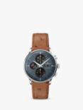 Junghans Men's Meister Chronoscope Automatic Leather Strap Watch, Brown/Grey