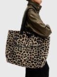 AllSaints Izzy Fuzzy Leopard Print Tote Bag, Brown