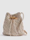 Reiss Berti Woven Leather Drawstring Bag, White