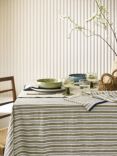 Piglet in Bed Somerley Stripe Cotton Linen Blend Tablecloth, 250 x 150cm, Thyme/Multi