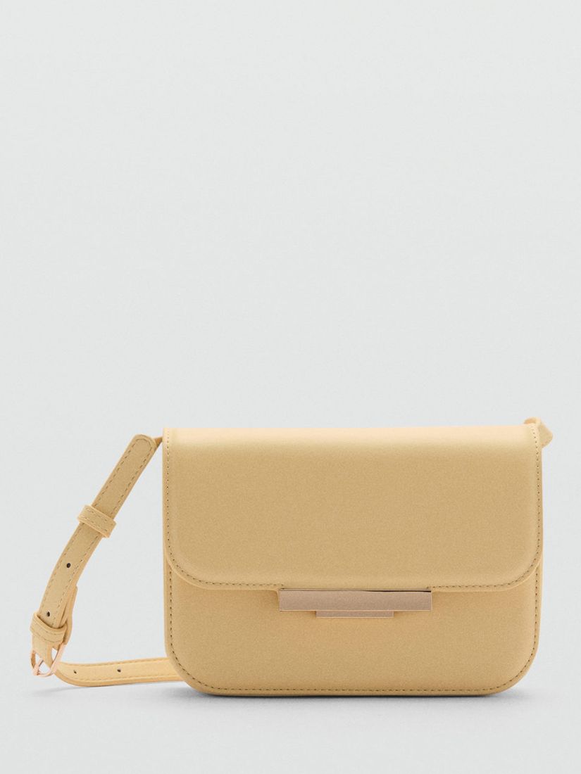 Mango Amber Faux Leather Crossbody Bag with Flap, Pastel Yellow