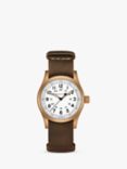 Hamilton H69459510 Unisex Khaki Field Mechanical Bronze Leather Strap Watch, Brown/White