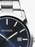 Sekonda 1943 Men's Taylor Date Bracelet Strap Watch, Silver/Blue