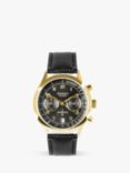 Sekonda 30237 Men's Tachymeter Leather Strap Watch, Black/Gold