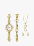 Sekonda Women's Infinity Watch, Bracelet, Pendant Necklace and Stud Earrings Gift Set, Gold