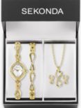 Sekonda Women's Infinity Watch, Bracelet, Pendant Necklace and Stud Earrings Gift Set, Gold