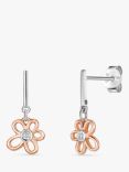 Jools by Jenny Brown Sterling Silver Cubic Zirconia Small Flower Drop Earrings, Rose Gold/Silver