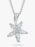 Jools by Jenny Brown Cubic Zirconia Five Petal Flower Pendant Necklace, Silver