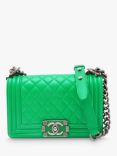 Pre-loved CHANEL 2014-2015 Small Diamond-Quilted Boy Shoulder Bag, Green