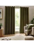 Yard Heavy Chenille Lined Eyelet Curtains, Olive