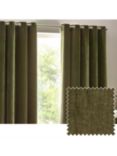 Yard Heavy Chenille Lined Eyelet Curtains, Olive