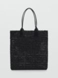 Mango Harlow Natural Fibre Shopper Bag, Black