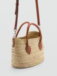 Mango Mika Natural Fibre Shoulder Bag, Nautral/Brown