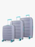 Rock Tulum 8-Wheel Expandable Suitcase Set, 3 Piece, Grey/Aqua