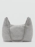 Mango Sasha Crystal Embellished Clutch Bag, Silver