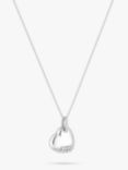 Simply Silver Pave Polished Puff Heart Necklace, Silver