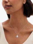 Simply Silver Pave Polished Puff Heart Necklace, Silver