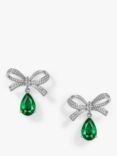 Jon Richard Emerald Bow Drop Earrings, Silver