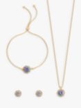 Jon Richard Bridal Colour Effect Stone Halo Pendant Necklace, Earrings and Bracelet Set, Gold