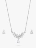 Jon Richard Cubic Zirconia Floral Necklace and Stud Earrings Jewellery Set, Silver