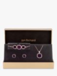 Jon Richard Cushion Cubic Zirconia Pendant Necklace, Stud Earrings and Toggle Bracelet, Rose Gold/Purple