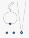 Jon Richard Crystal Halo Bracelet, Stud Earrings and Pendant Necklace Jewellery Set, Silver/Blue