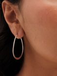 Simply Silver Oval Flat Edge Hoop Earrings, Silver