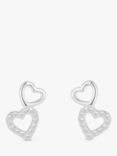 Simply Silver Cubic Zirconia Double Heart Stud Earrings, Silver