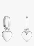 Simply Silver Polished Puff Heart Charm Hoop Earrings, Silver