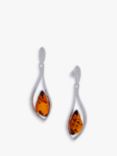 Be-Jewelled Marquise Cut Baltic Amber Drop Earrings, Silver