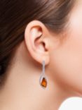 Be-Jewelled Marquise Cut Baltic Amber Drop Earrings, Silver