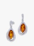 Be-Jewelled Baltic Amber Scandi Drop Earrings, Silver