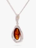 Be-Jewelled Baltic Amber Molten Pendant Necklace, Silver/Cognac