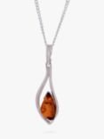 Be-Jewelled Marquise Cut Baltic Amber Pendant Necklace, Silver/Cognac