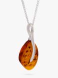 Be-Jewelled Limited Edition Freeform Baltic Amber Pendant Necklace, Silver/Cognac