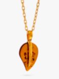 Be-Jewelled Baltic Amber Leaf Pendant Necklace, Gold/Cognac