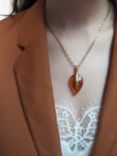 Be-Jewelled Baltic Amber Leaf Pendant Necklace, Gold/Cognac