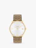 Coach Women's Elliot Canvas Leather Strap Watch, Brown/Silver