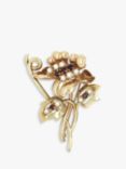 Vintage Fine Jewellery Pre-Loved 9ct Yellow Gold Garnet and Pearl Flower Brooch, Dated London 1968