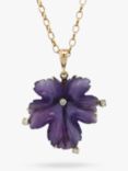 Vintage Fine Jewellery Pre-Loved 9ct Yellow Gold Diamond and Carved Amethyst Flower Pendant Necklace, Dated London 1983