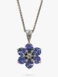 Vintage Fine Jewellery Pre-Loved 18ct White Gold Diamond and Tanzanite Cluster Pendant Necklace, Dated London 2006