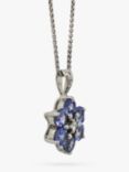 Vintage Fine Jewellery Pre-Loved 18ct White Gold Diamond and Tanzanite Cluster Pendant Necklace, Dated London 2006