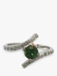 Vintage Fine Jewellery Pre-Loved 18ct White Gold Diamond and Tourmaline Cross Over Ring