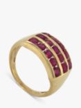 Vintage Fine Jewellery Pre-Loved 9ct Yellow Gold Triple Row Ruby Ring, Dated Birmingham 2005