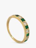 Vintage Fine Jewellery Pre-Loved 18ct Yellow Gold Diamond and Emerald Half Eternity Ring