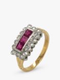 Vintage Fine Jewellery Pre-Loved 18ct Yellow and White Gold Diamond and Ruby Bar Cocktail Ring