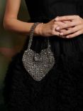 Sister Jane Black Swan Heart Shape Beaded Mini Bag, Silver