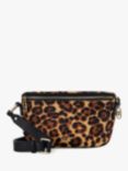 Dune Dent Leather Leopard Print Small Curved Cross Body Bag, Brown/Multi