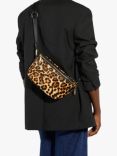 Dune Dent Leather Leopard Print Small Curved Cross Body Bag, Brown/Multi